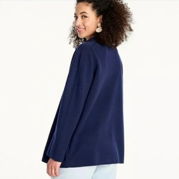 J Crew Sophie Open Front Sweater Blazer Sz S Navy Cardigan Collar Pockets J0244 - Picture 4 of 7